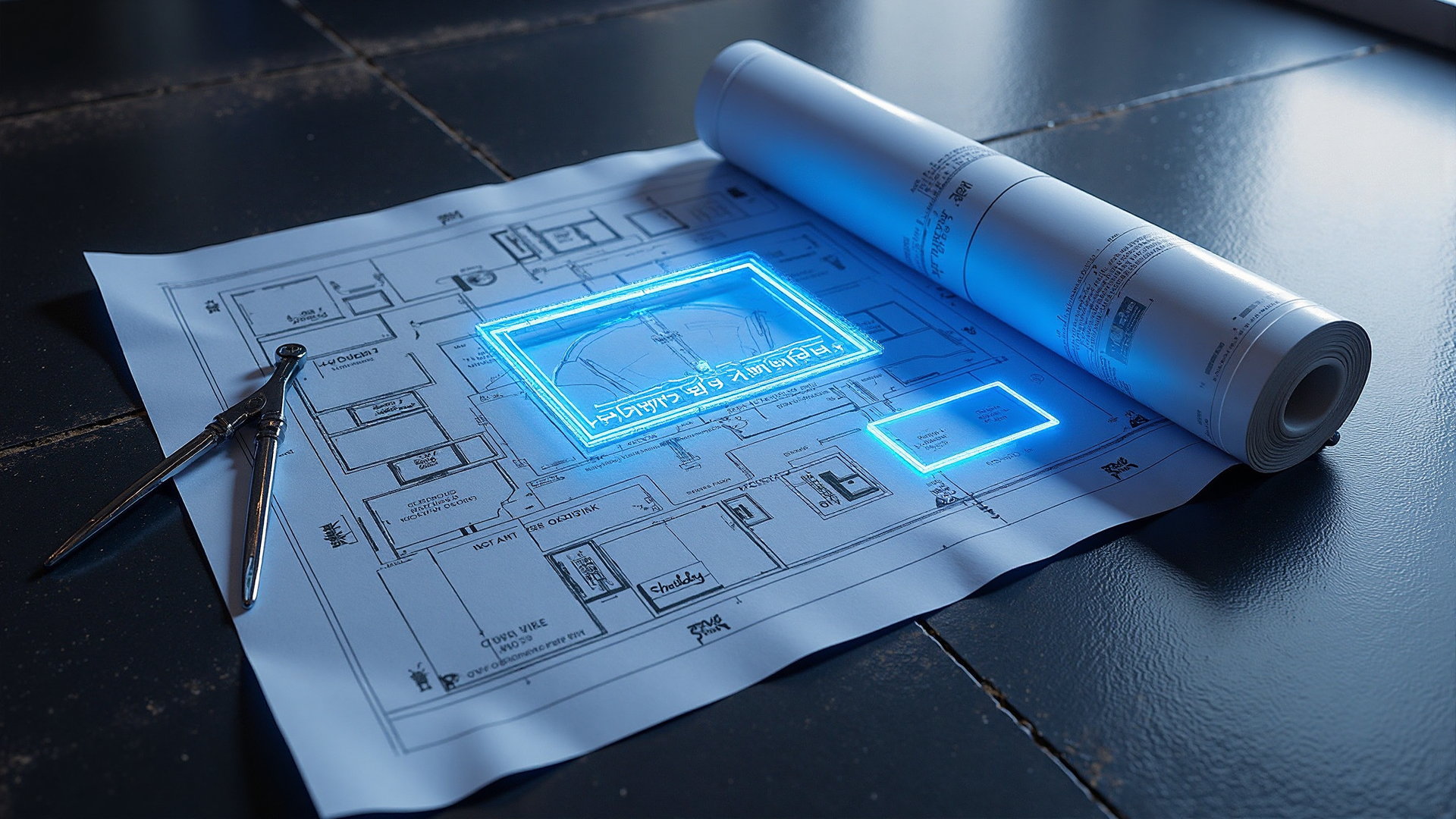 Technical drawings spread out on a desk
